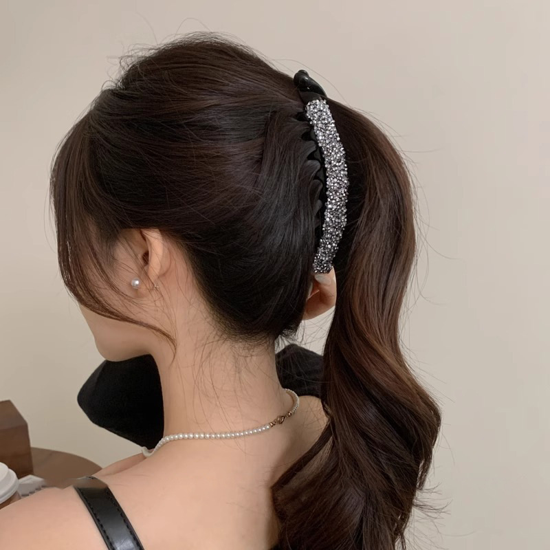 Coreana de diamantes de brillo de banano, cola de caballo fija, cabello fijo, cabello suelto, broca de cabello, cabeza trasera, toque de cabello