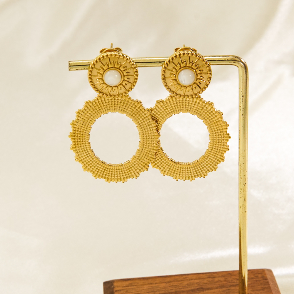 14K Gold Plated Plating Material PVD Coated 14K Gold Real Gold Plated Circle 304 Stainless Steel Bohemian Waterproof Non Tarnish Drop Earrings