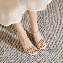 316-123新款小码高跟性感水钻带凉鞋夏季简约两穿加肥加宽大码鞋