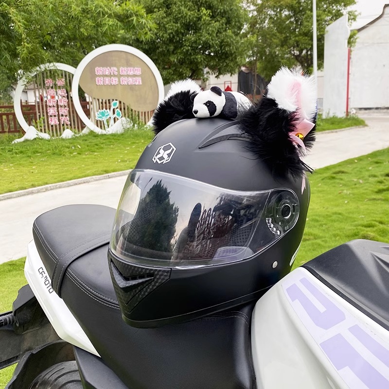 Black White Pink Long Bow Cat Ear Helmet Decoration Motorcycle Helmet Accessories