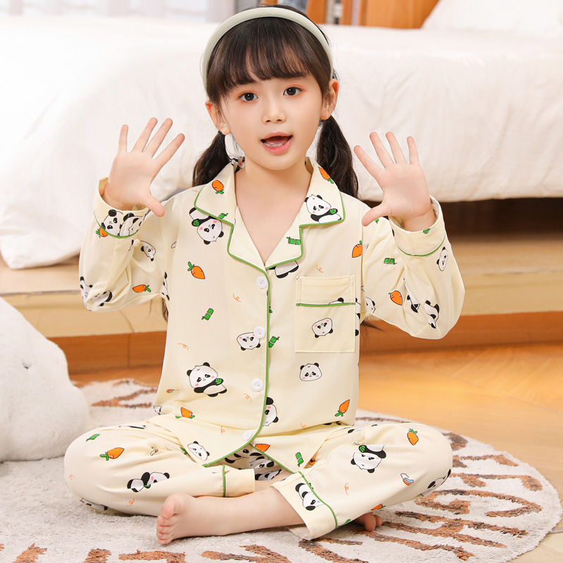 Primavera y otoño de los niños pijamas las niñas solapa cardigan lindo dibujos animados dulce flojo delgados desgaste del hogar