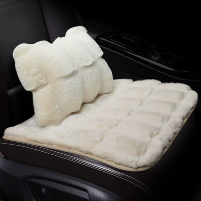 Wool pad winter plush car single piece - ivory-white-cushion-lumbar-support