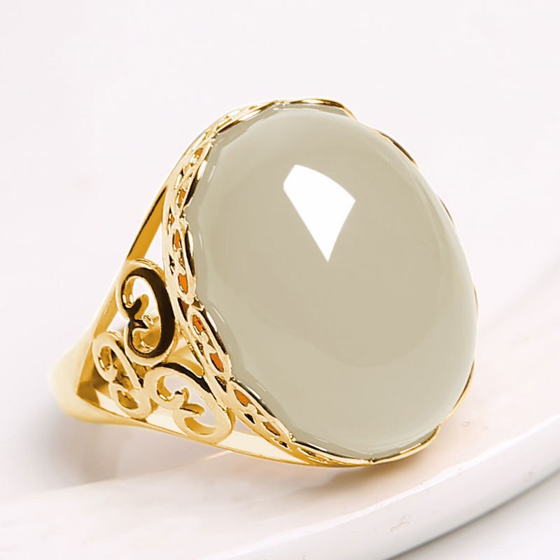 Nuovo anello da donna in stile etnico, elegante, aperto, con calcedonio e agata rossa e verde, con pietra preziosa, ideale per la nonna._voghion.com