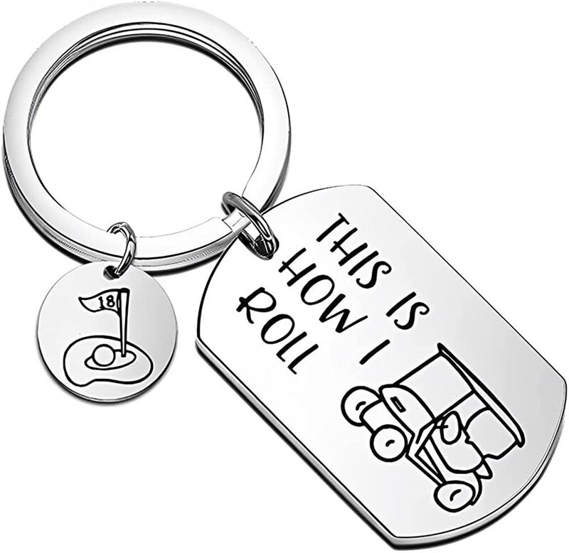 Cross-border European and American hot selling golf cart fiance fiance to give his gift best friend stainless steel keychain