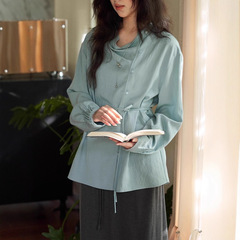 【8/25 零点新品】solighter 法式莱赛尔荡领收腰衬衫女秋季