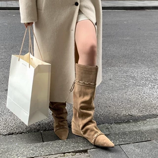 【现货秒发】复古小众美拉德西部牛仔靴女内增高尖头堆堆中筒靴女