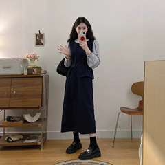 高级感气质通勤穿搭套装女2025早秋新款假两件拼接长袖衬衫半身裙