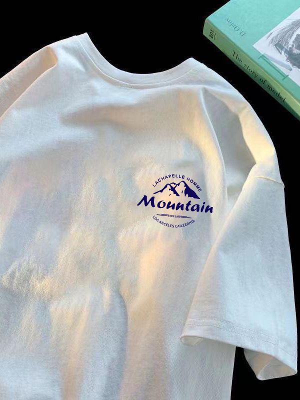 Camiseta de Manga Corta para Hombre, Verano 2025, Corte Ajustado, Cuello Redondo, Moderna, Versátil, con Estampado de Tendencia Nacional, Camiseta de Moda