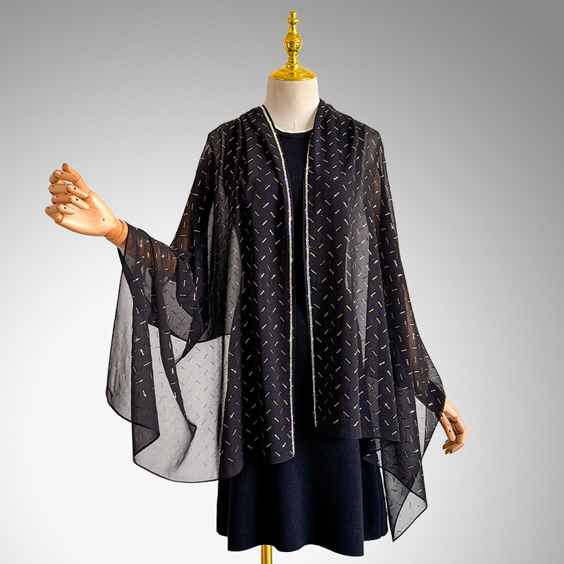Elegante lichtgewicht chiffon sjaal voor dames met strass_voghion.com