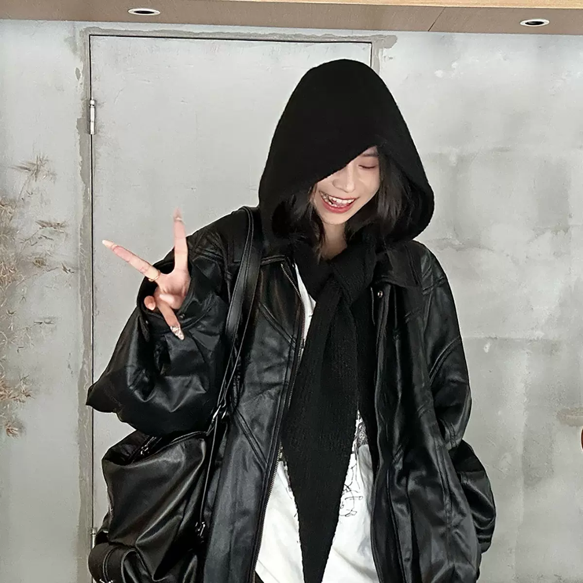 定制跨境韩版羊毛混纺时尚披肩帽一体巴拉克拉法帽针织帽保暖围巾