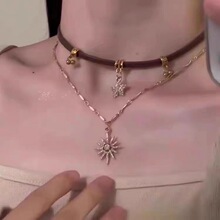 甜酷美拉德八芒星choker颈链pu皮项链女小众设计感高级项圈锁骨链