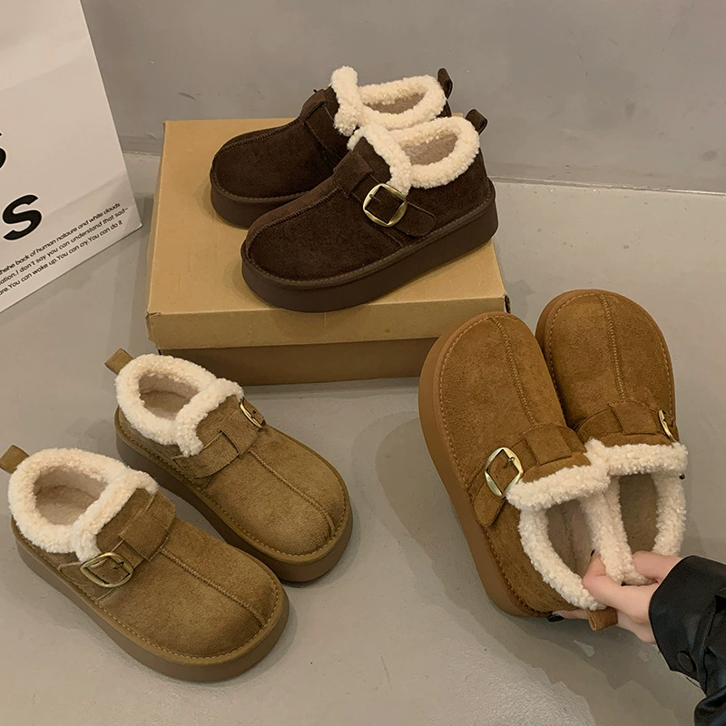 Retro thick-soled plus velvet Birkenstock shoes for women 2025 new winter outer wear non-slip warm Northeast thickened cotton shoes