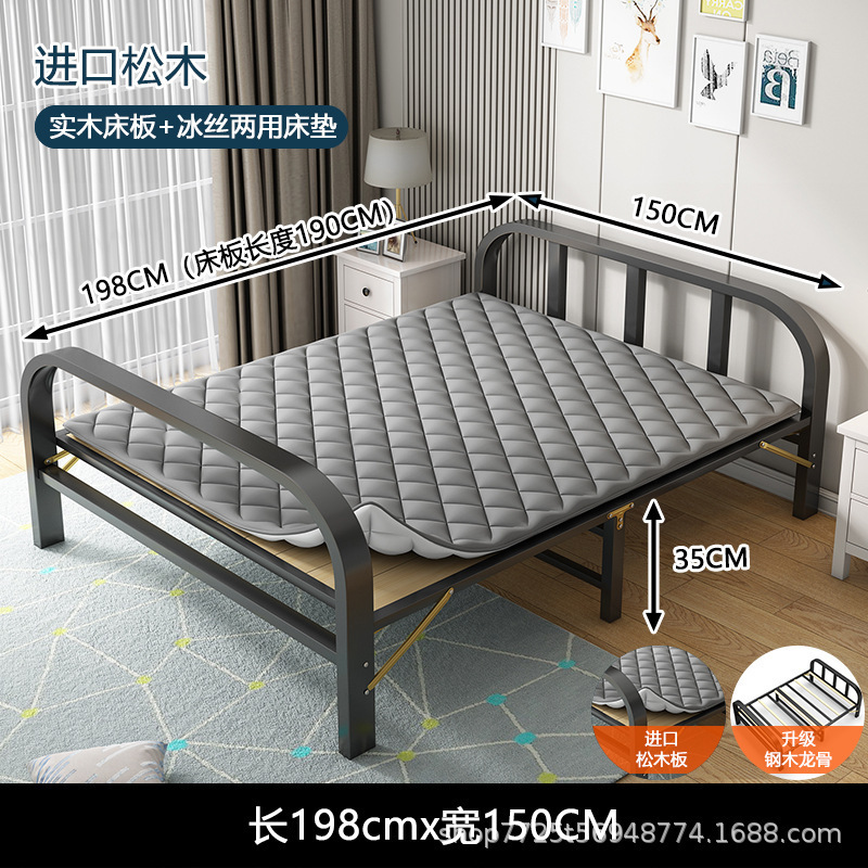 シングルベッド 折りたたみベッド ダブルベッド 家庭用昼休み折りたたみベッド シンプルなスプライシングベッド アイアンスチールウッドベッド 大人用 1.2m|undefined