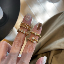 vintage中古拉丝戒指复古满钻气质高级感轻奢珠边蕾丝竹节排戒女