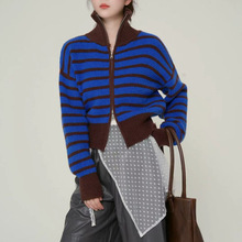 欧洲站2025冬季新款设计女装气质条纹针织衫高级感穿搭上衣欧货潮