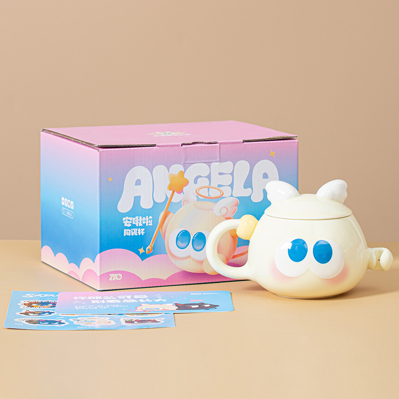 Taza de dibujos animados linda taza de agua de cerámica taza de desayuno taza de leche taza de pudín de diablo de ángel regalo de novia