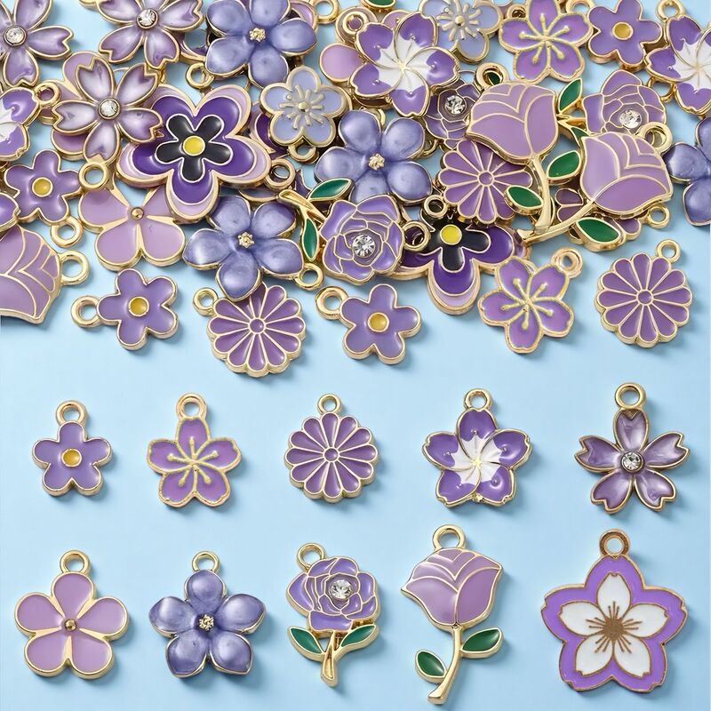 Oil Drop Alloy Purple Flower Pendant DIY Necklace Bracelet Earrings Keychain Bag Pendant Accessories