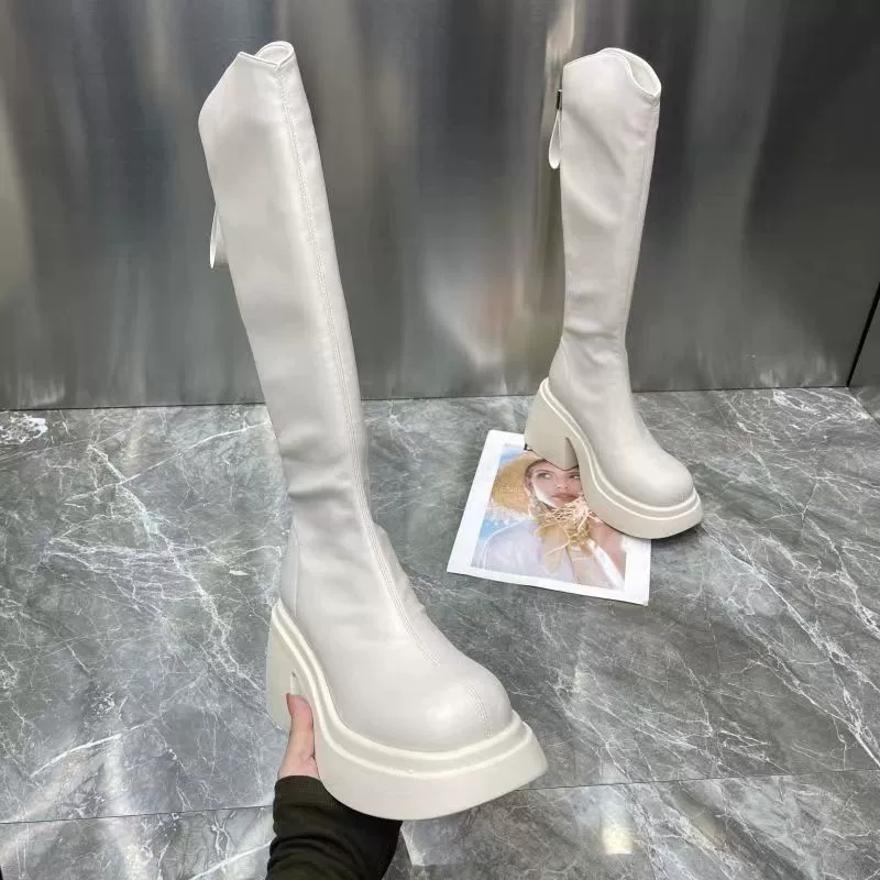 Толстые сапоги на каблуке женские 2023 осень-зима новые сапоги на высоком каблуке