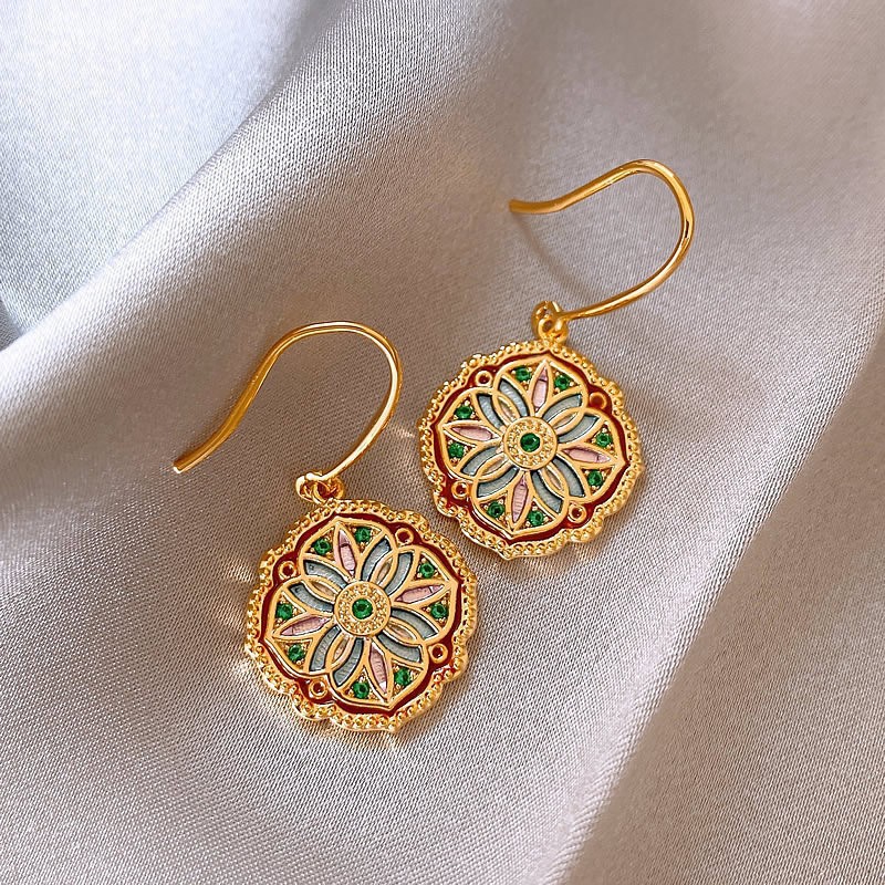 Temperamento de pendientes verdes pendientes ligeros lujosos de alto nivel sensación de pendientes zircon flores joyas geométricas al por mayor fábrica