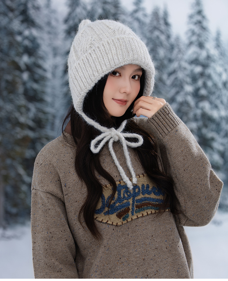 Korean Version Versatile Bear Patch Strap Knitted Autumn Winter Fashion Retro Pullover Outdoor Casual Warm Hat New_voghion.com