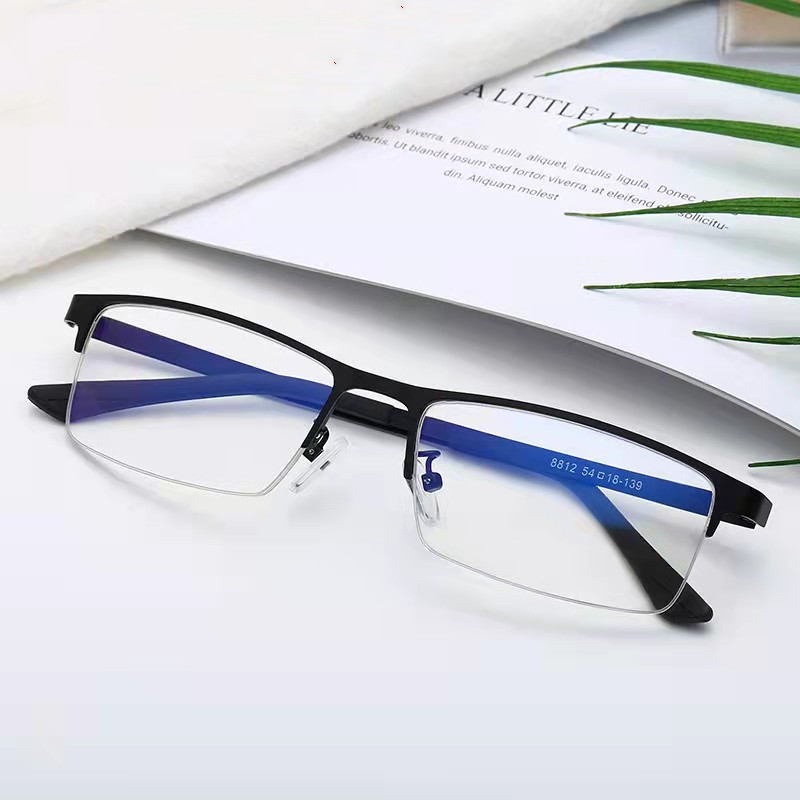 Color-changing mirror lenses half-rim flat lenses for men, ultra-light anti-blue light and anti-radiation titanium alloy glasses for men with myopia