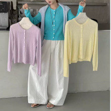 2026韩系简约圆领单排扣针织开衫女士春款百搭防晒轻薄针织衫外套