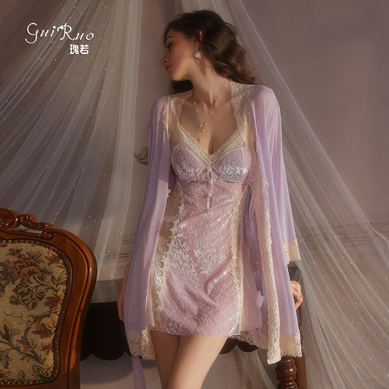 Velvet Sleepwear with Deep V-Neck, Sexy Backless Design, and Chest Pads, Robe, and Loungewear Set C5928 Velvet Sleepwear with Deep V-Neck, Sexy Backless Design, and Chest Pads, Robe, and Loungewear Set C5928