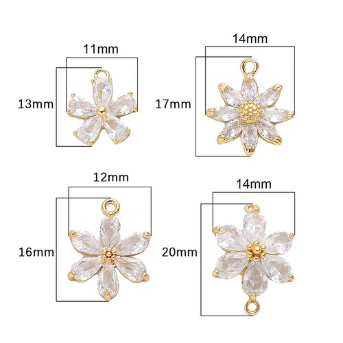 Plated 14K Color-Lasting Zirconia Five-Petal Flower Sunflower Single and Double Pendant DIY Handmade Bracelet Necklace Decorative Accessories