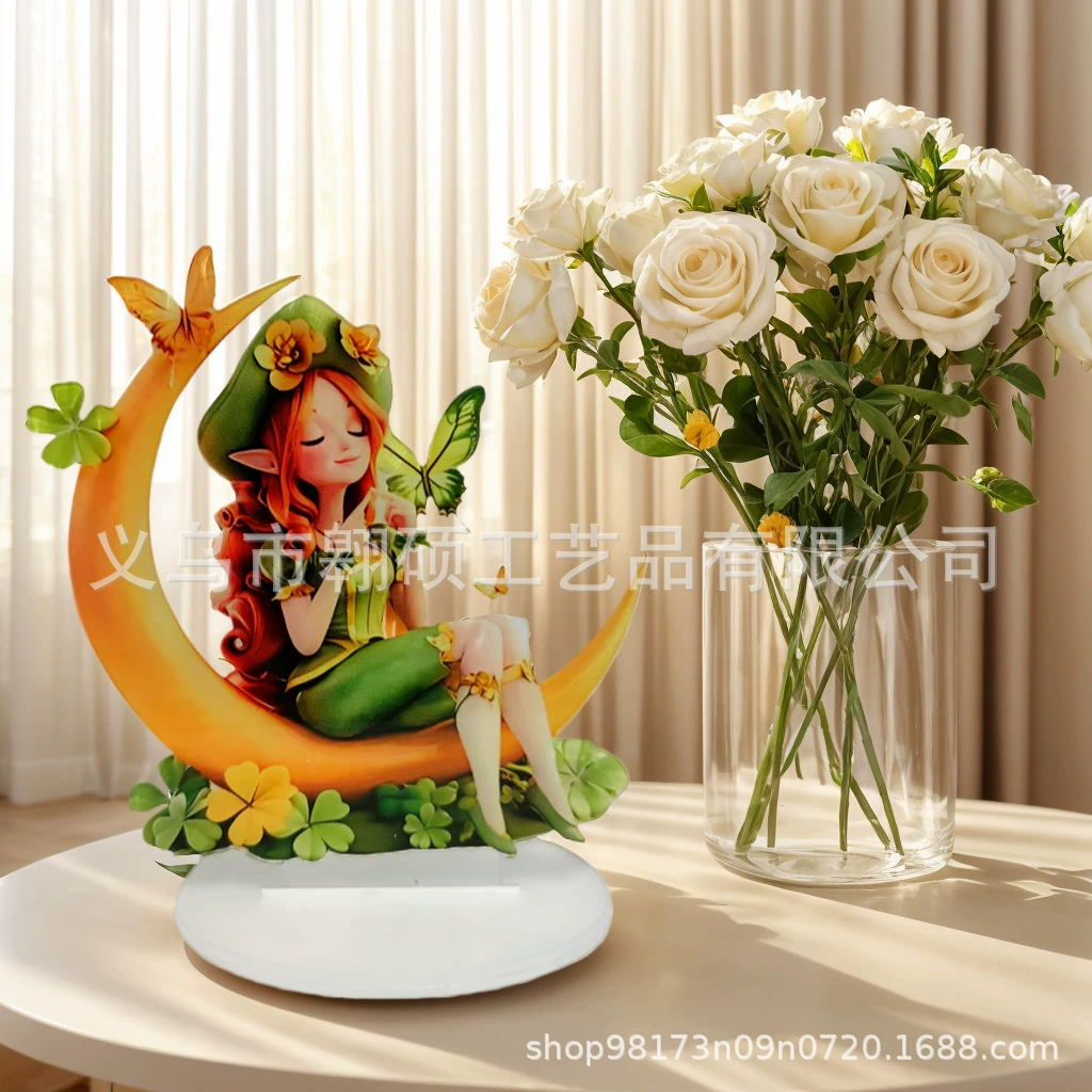 Трансграничный новый акриловый 2d вертикальный столешница украшение карнавал украшение клевер зеленый костюм эльфа