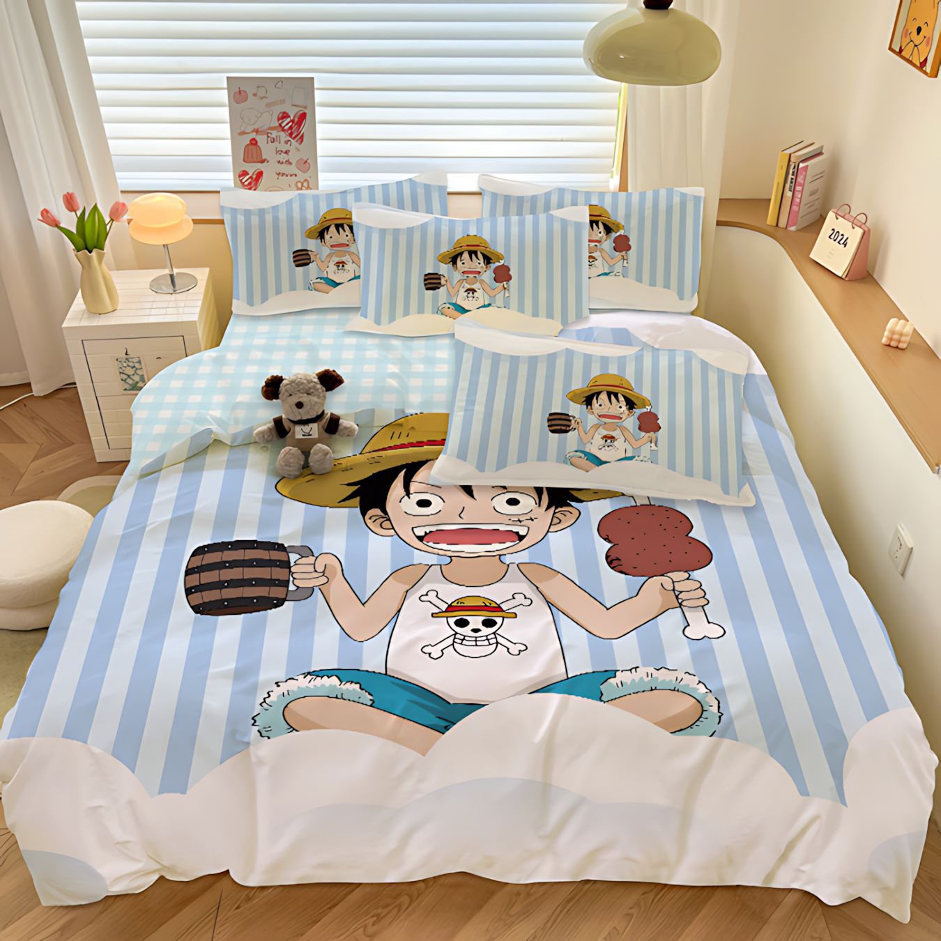 TEMU / JIT Amazon One Piece serie transfronteriza impresa digital 3D edredón kit de ropa de cama