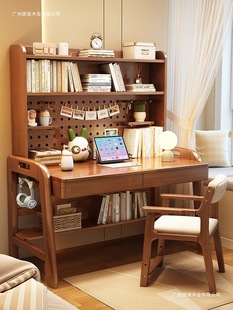A8L Solid Wood Desk Bookshelf Integrated Table Hole Board Kidsren's Study Table Home Desk Simple Computer Table