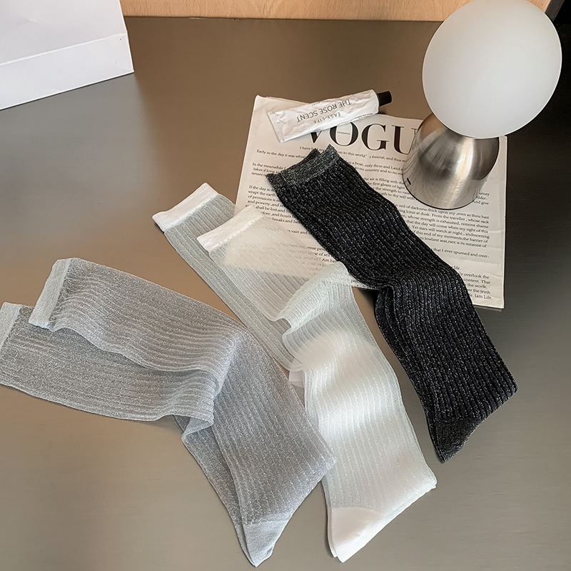Ultra-thin and ultra-bright silk calf socks women's pile socks European fashion socks and knee socks