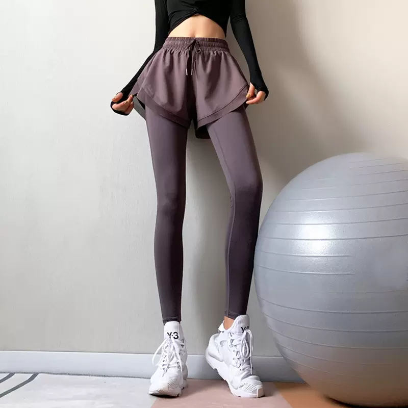 假两件运动裤女修身宽松速干跑步健身裙裤高腰休闲外穿瑜伽长裤女
