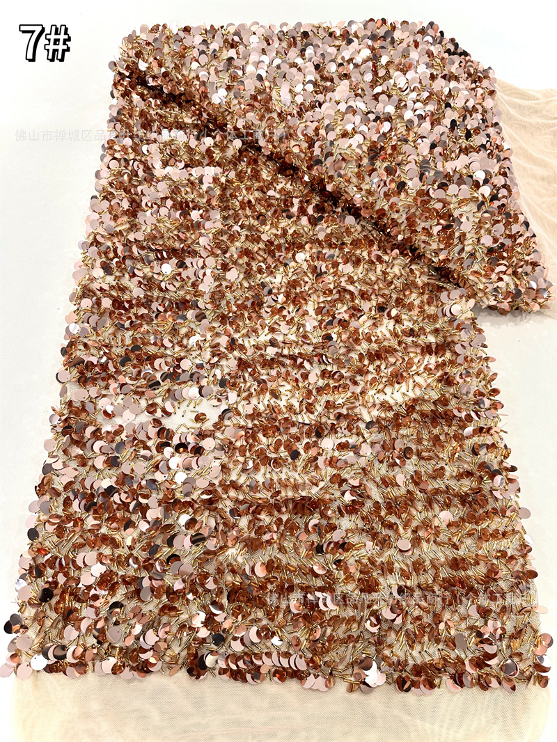 Inventario de malla elástica bordado de sequillas modelo de baile de moda cena vestido de moda tela de ropa
