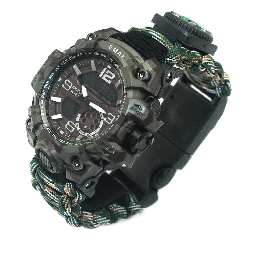 Многофункциональные часы для альпинизма зонтик веревка тканый ремешок спортивные мужские часы на открытом воздухе тактическая Зажигалка электронные наручные часы