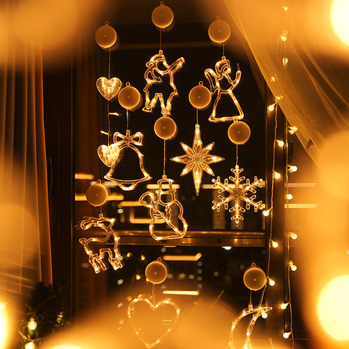 Cross-border new Christmas lights LED window suction cup chandelier reindeer bell room party Christmas holiday decoration lights