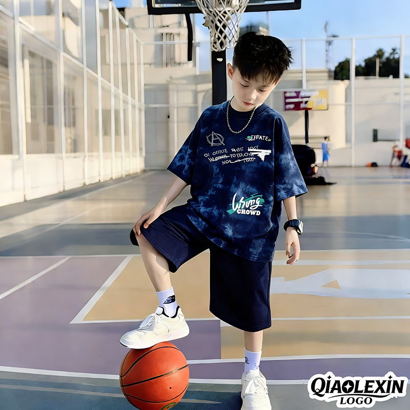 (Cool Mesh) Boys' Fashionable Summer Short-Sleeved Gradient Quick-Drying Sports Suit Two-Piece Set (Polyester)