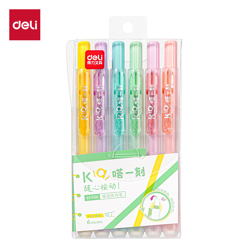 Deli retractable highlighter pen, student notebook highlighter, macaron color series, office colorful marker pen, wholesale Deli retractable highlighter pen, student notebook highlighter, macaron color series, office colorful marker pen, wholesale