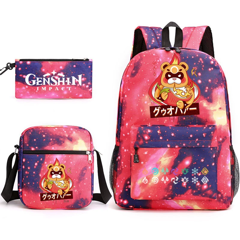 Backpack set (Genshin) 3‑piece — backpack, one‑shoulder bag, pencil case, assorted colors