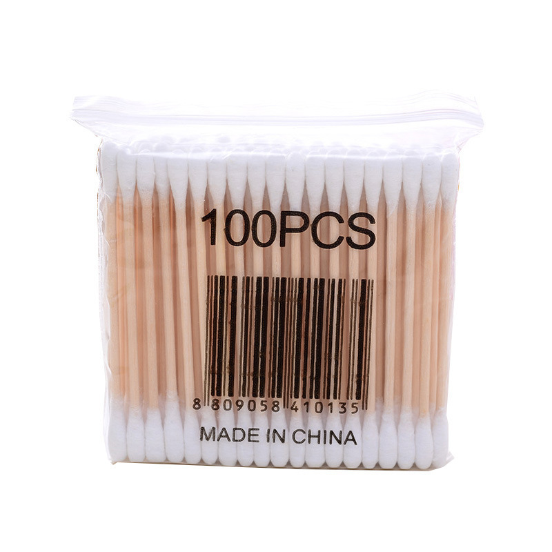 Promotional Wholesale Bamboo Paper Plastic Wooden Stick Double Head Disposable Hygienic Cotton Stick Ears Makeup Remover Cotton Stick