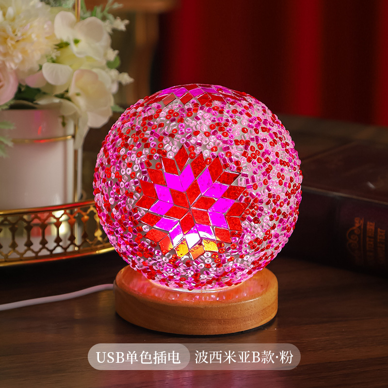 Mosaico transfronterizo luz de noche barroco romance y libertad Bohemia luz de noche creativa lámpara de mesa decorativa de vidrio