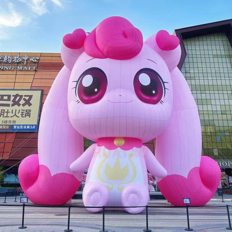 商场悬挂充气卡通发光毛绒月球玉兔花朵动物人偶雪人气模造型厂家