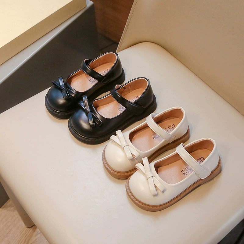 女童皮鞋2024春秋新款韩版小女孩蝴蝶结公主鞋软底娃娃休闲单鞋