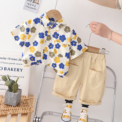 Baby cotton clothes short-sleeved T-shirt summer split boy suit baby clothing children's summer two-piece set