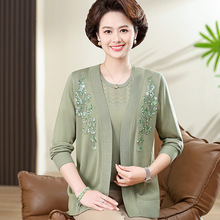 中年妈妈春秋新款上衣两件套女早秋中老年针织开衫薄洋气外套装夏
