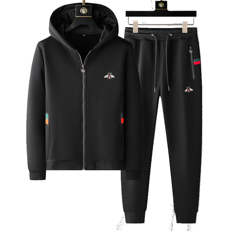 남자의 새로운 기모 두꺼운 세트 겨울 후드 스웨트 남성용 재킷 슬림 핏 따뜻한 청소년 캐주얼 투피스 세트