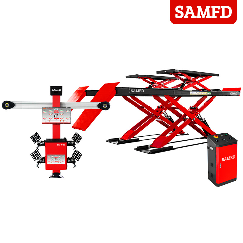 Elevador de Tijera Ultrafino para Automóviles SAMFD, Elevador de 4 Toneladas, Equipo de Alineación de Ruedas 3D para Taller de Reparación