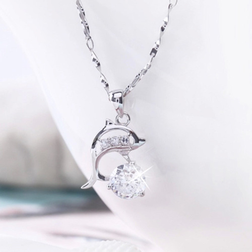 Weihua Fashion Women's Crystal Silver-plated Necklace Women's Short Dolphin Pendant Valentine's Day Gift for Girlfriend