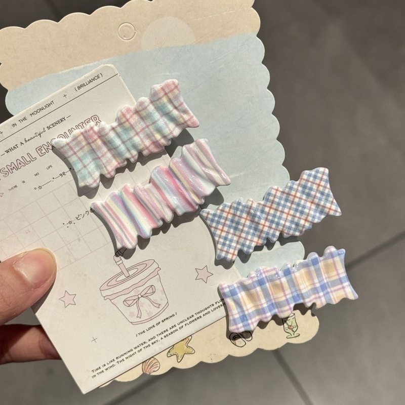Cute Plaid Wavy Hairpin, Sweet Square Girl's Side Bangs Clip, Super Fairy and Good-Looking, Small and Fresh Hairpin