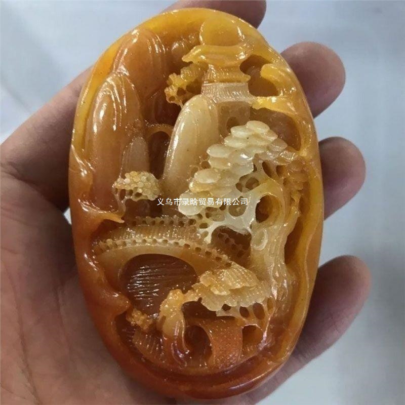 云南黄龙玉山水意境手把件玉石山水风景画把玩件迎客仙送挂绳批发